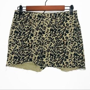 J. CREW Leopard Cheetah Animal Print Raw Edge Hem Denim Shorts Size 27